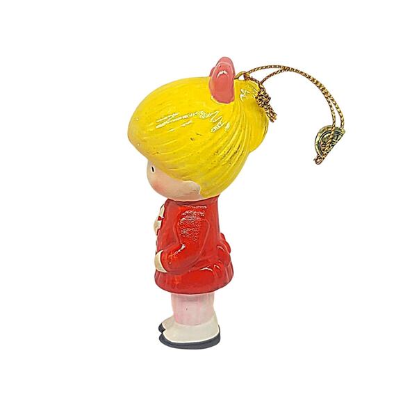 Vtg 1972 Joan Walsh J.W. Anglund Ceramic Candy Cane Girl Christmas Ornament CL48 - Picture 2 of 5